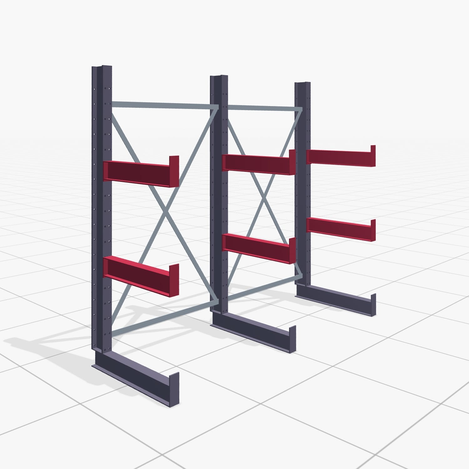 Kragarmregale Handbedient KHX 3000, H: 2.000 mm, B: 2066 mm, Armlänge: 600 mm (750 kg), Einseitige Nutzung