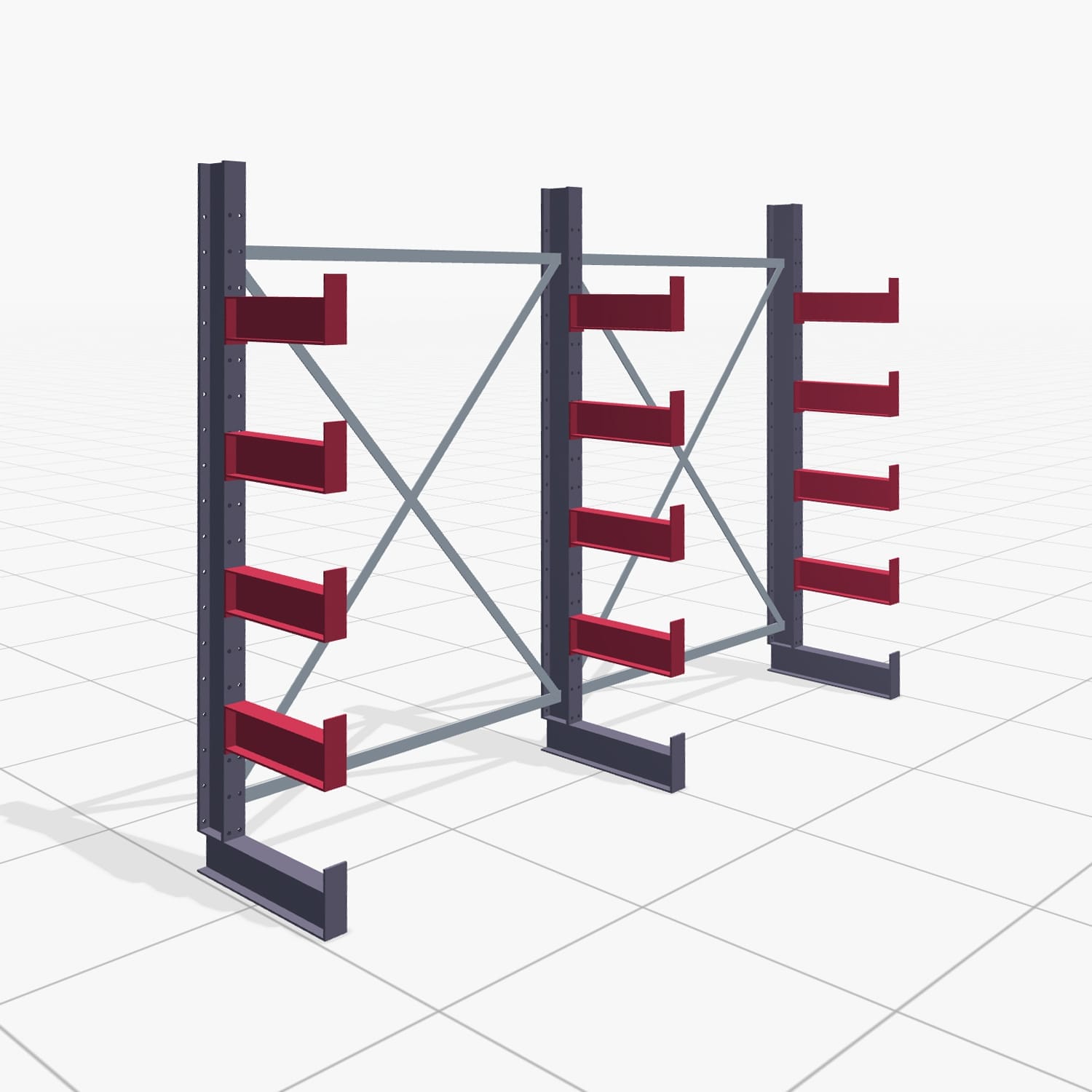 Kragarmregale Handbedient KHX 3000, H: 2.000 mm, B: 2636 mm, Armlänge: 400 mm (1.120 kg), Einseitige Nutzung