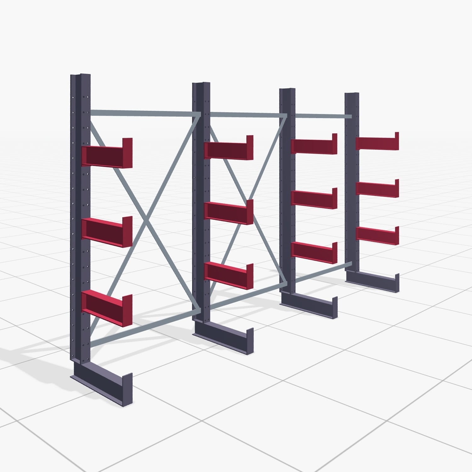 Kragarmregale Handbedient KHX 3000, H: 2.000 mm, B: 3067 mm, Armlänge: 400 mm (1.120 kg), Einseitige Nutzung
