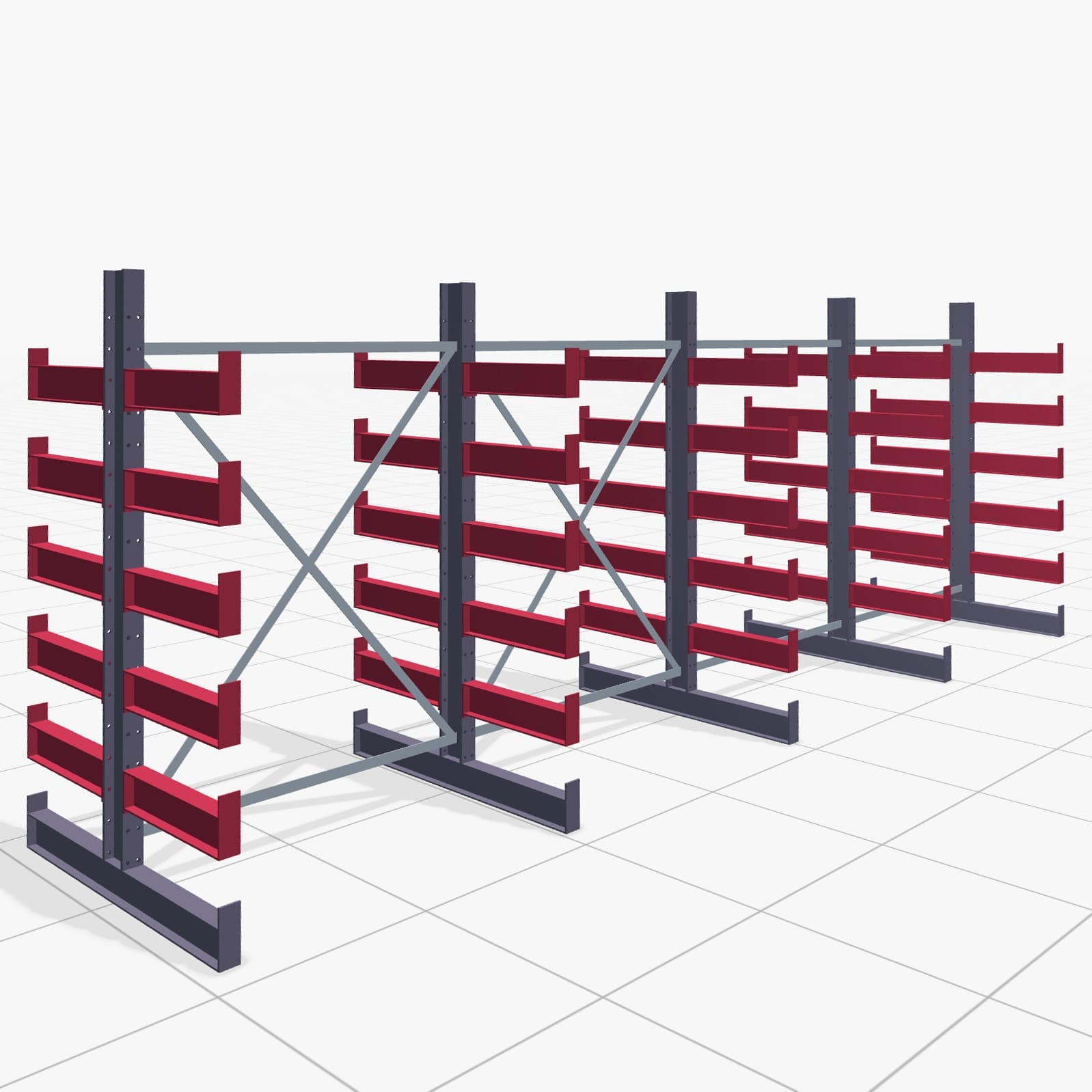 Kragarmregale Handbedient KHX 3000, H: 2.000 mm, B: 5208 mm, Armlänge: 500 mm (900 kg), Zweiseitige Nutzung