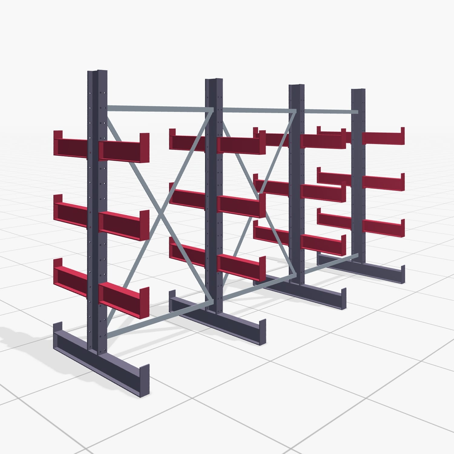 Kragarmregale Handbedient KHX 3000, H: 2.000 mm, B: 3067 mm, Armlänge: 400 mm (1.120 kg), Zweiseitige Nutzung