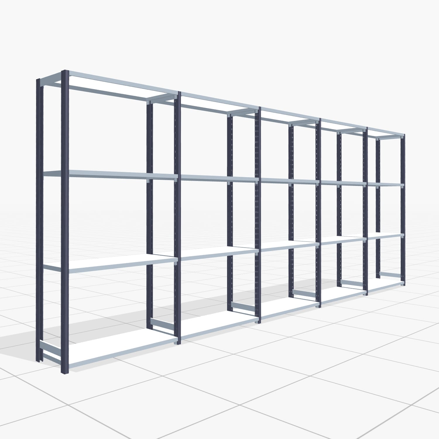 Fachbodenregal FBX 4000, H: 2.000 mm, B: 5.017 mm mm, T: 400 mm, Ebenen: 4