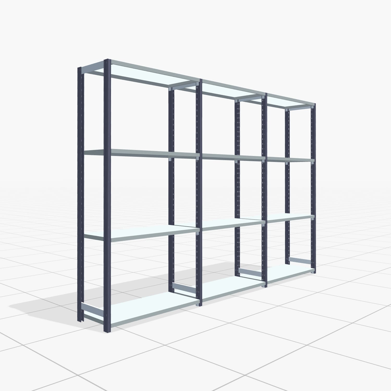 Fachbodenregal FBX 4000, H: 2.000 mm, B: 3.023 mm mm, T: 400 mm, Ebenen: 4