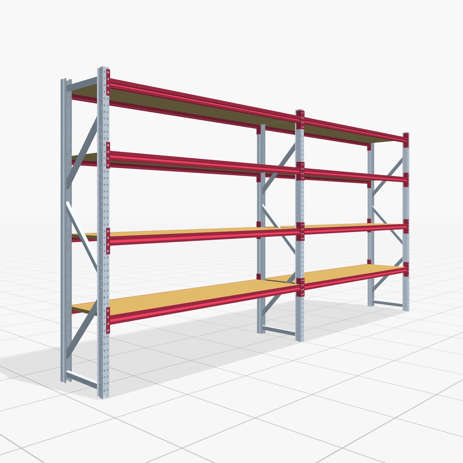 Weitspannregale WSX 5000, H: 2.400 mm, B: 5.167 mm mm, T: 600 mm, Ebenen: 5, Feldbreite: 2.500 mm, Auflage: Spanplatte
