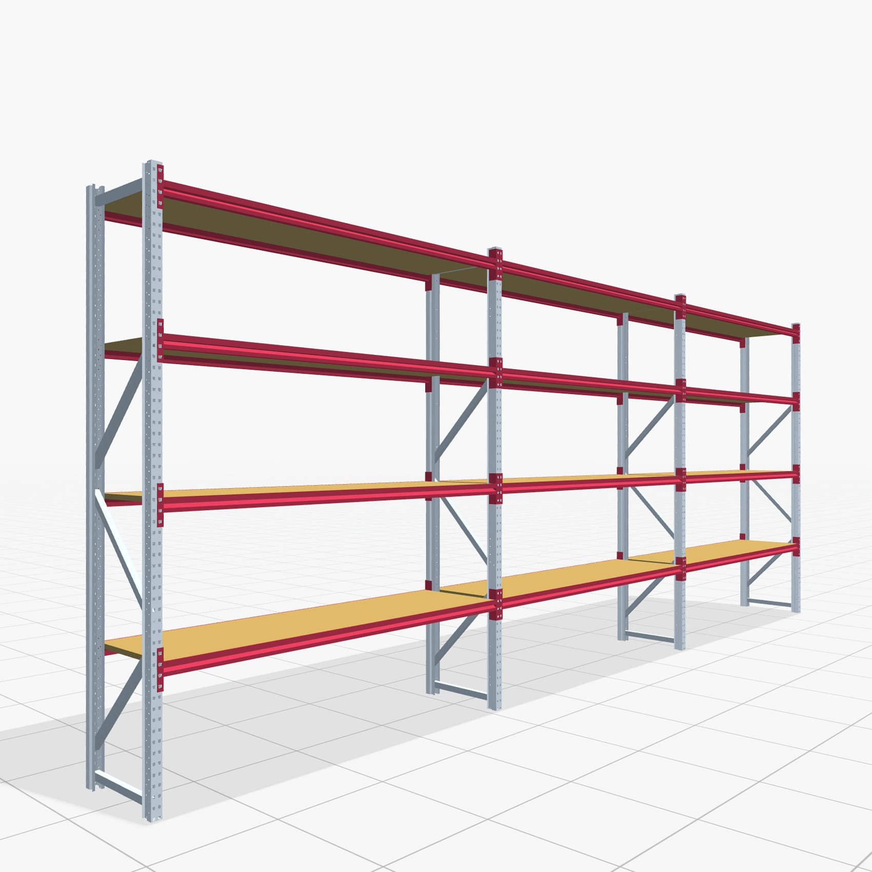 Weitspannregale WSX 5000, H: 3.000 mm, B: 7.718 mm mm, T: 600 mm, Ebenen: 5, Feldbreite: 2.500 mm, Auflage: Spanplatte