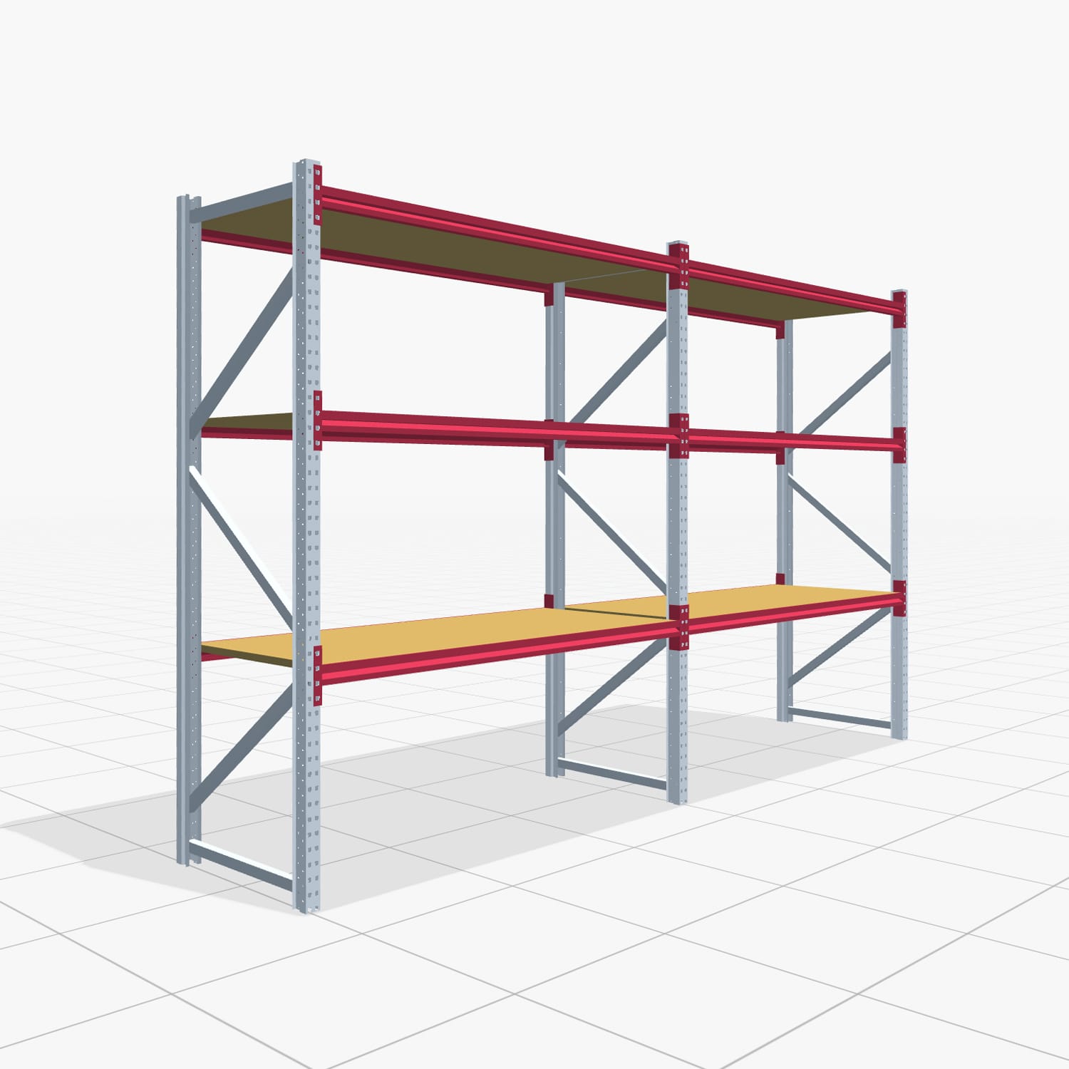 Weitspannregale WSX 5000, H: 2.400 mm, B: 4.177 mm mm, T: 800 mm, Ebenen: 4, Feldbreite: 2.000 mm, Auflage: Spanplatte