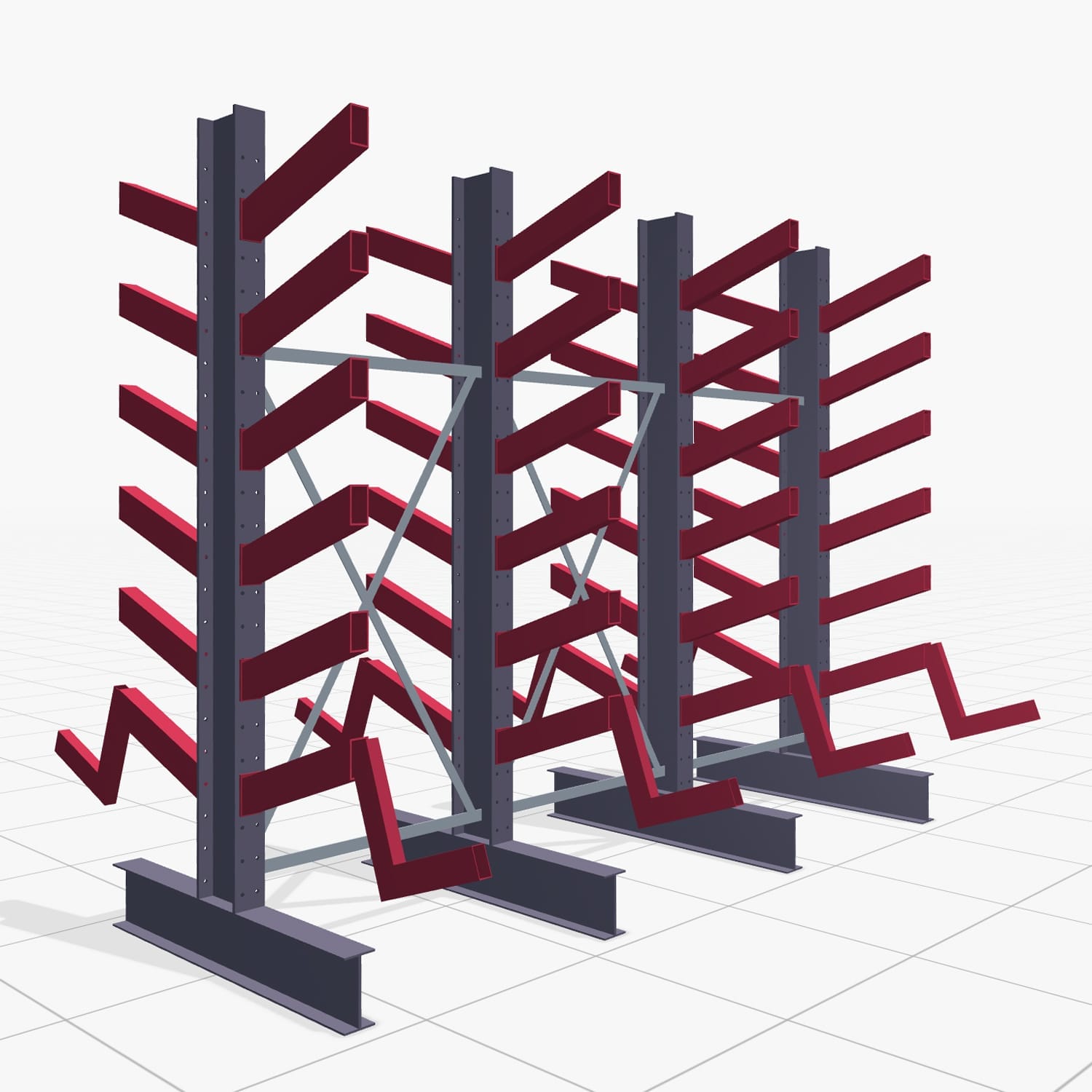 Schrägarmregale KHX 3020, H: 2.500 mm (IPE 200), B: 3103 mm, Feldanzahl: 3