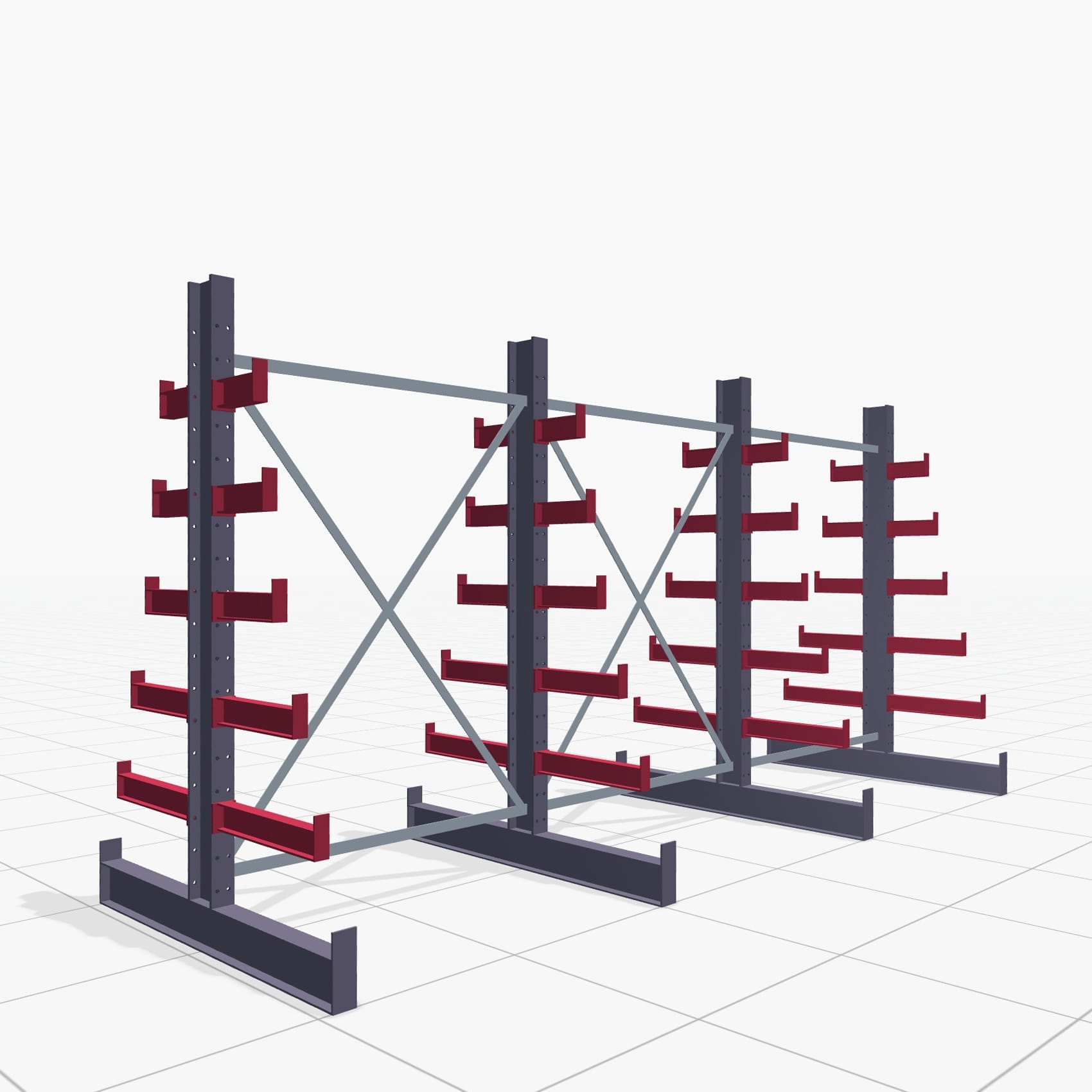 Tannenbaumregale KHX 3030, H: 2.000 mm (IPE 120), B: 3922 mm, Feldanzahl: 3, Zweiseitige Nutzung