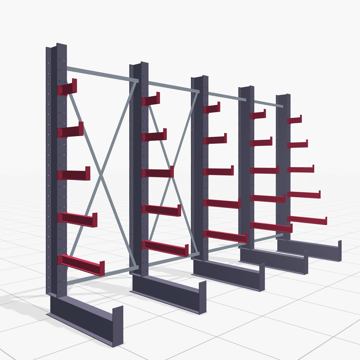 Tannenbaumregale KHX 3030, H: 2.500 mm (IPE 140), B: 4068 mm, Feldanzahl: 4, Einseitige Nutzung