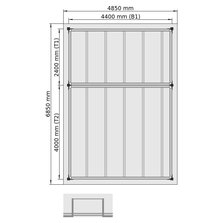 Lagerbühnen LBX 8000 Rechteck, 2 Felder hintereinander, B: 2.850 mm, T: 7.650 mm mm, Treppe: ohne, Übergabe: mitKetteGesichert