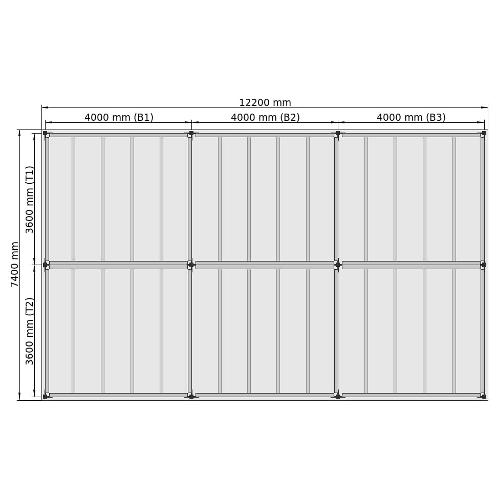 Lagerbühnen LBX 8000 Rechteck, 6 Felder, B: 12.200 mm, T: 7.400 mm mm, Treppe: ohne, Übergabe: ohne