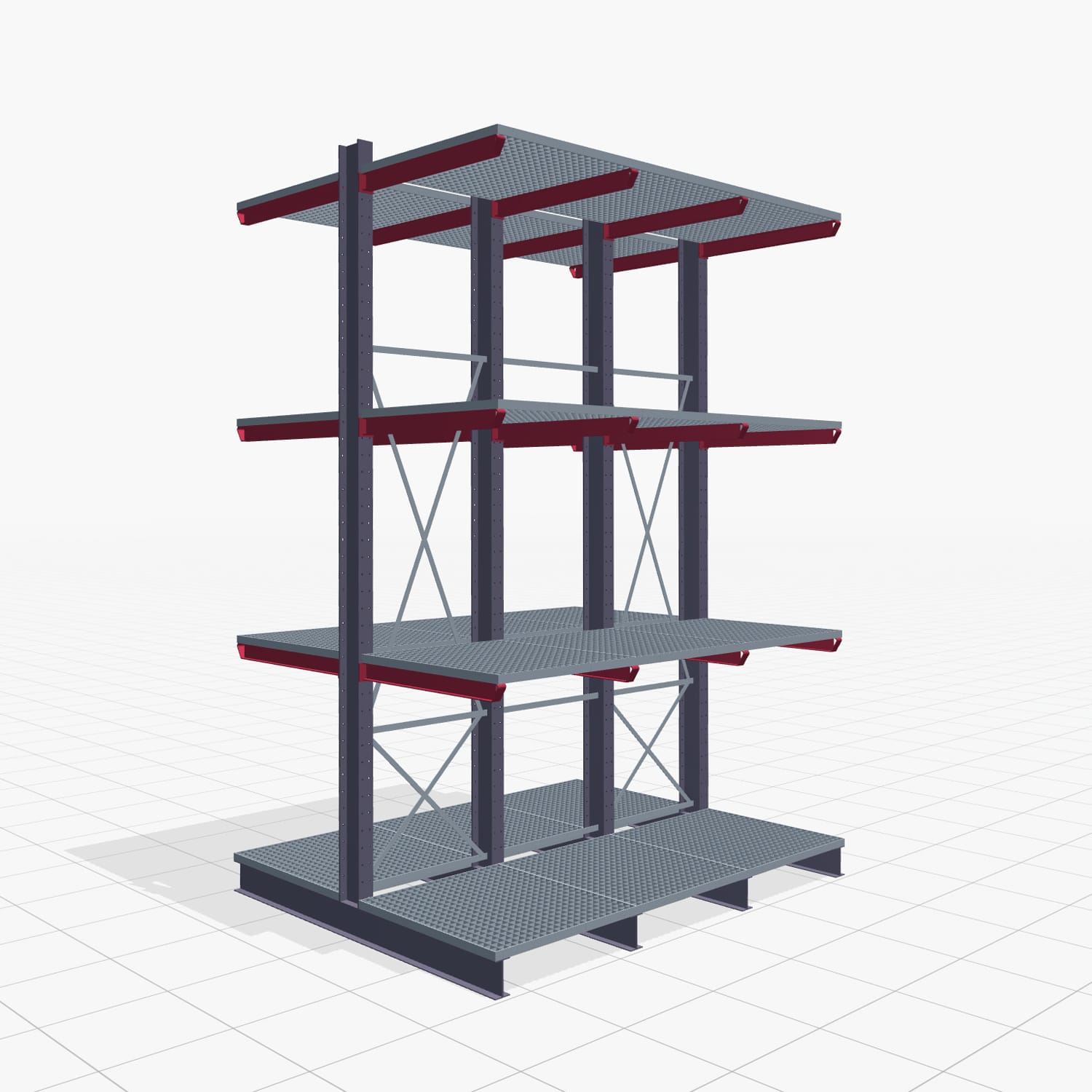 Kragarmregal Staplerbedient KSX 2000, H: 4.500 mm, B: 3100 mm, Armlänge: 1.200 mm, Zweiseitige Nutzung