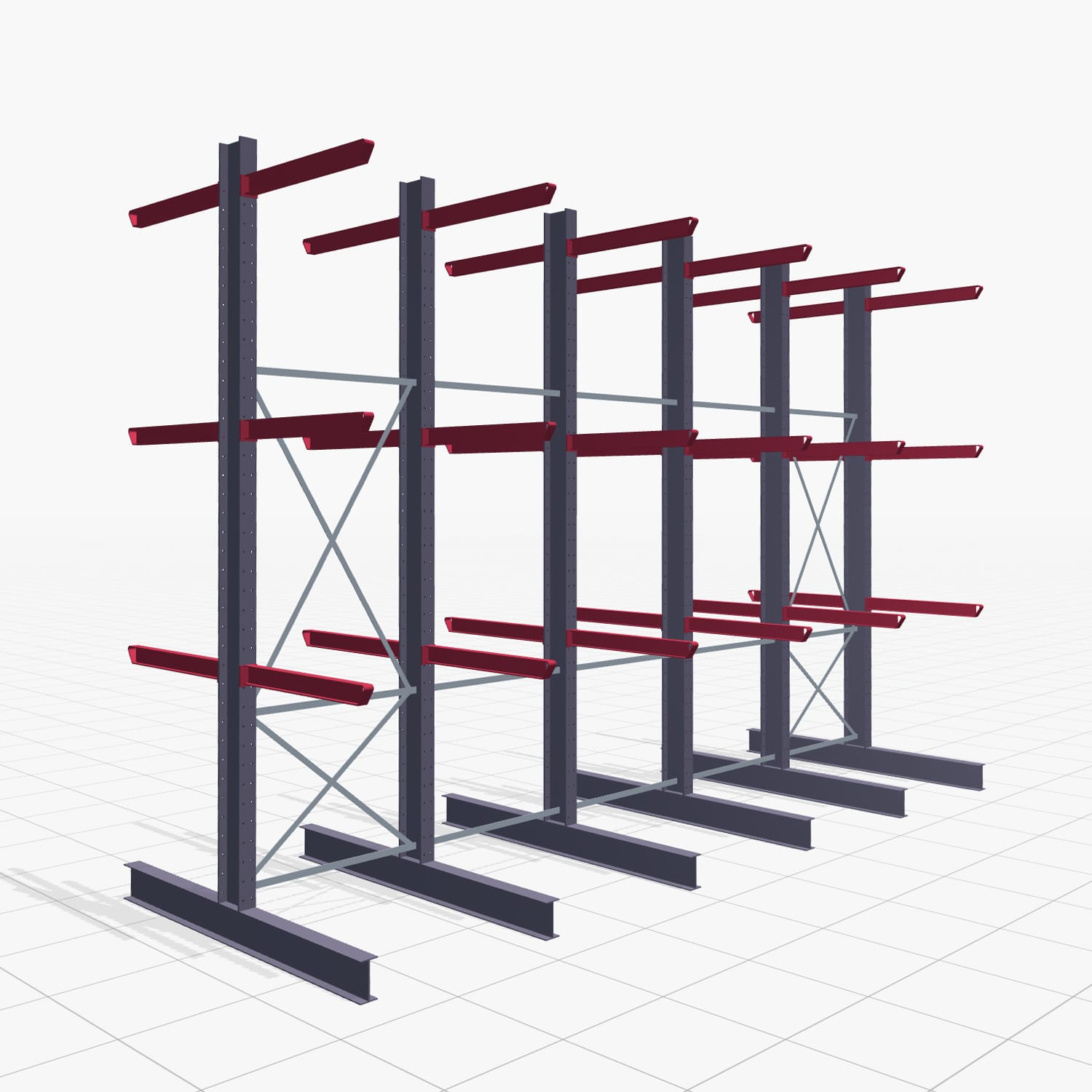 Kragarmregal Staplerbedient KSX 2000, H: 4.000 mm, B: 6100 mm, Armlänge: 1.000 mm, Zweiseitige Nutzung