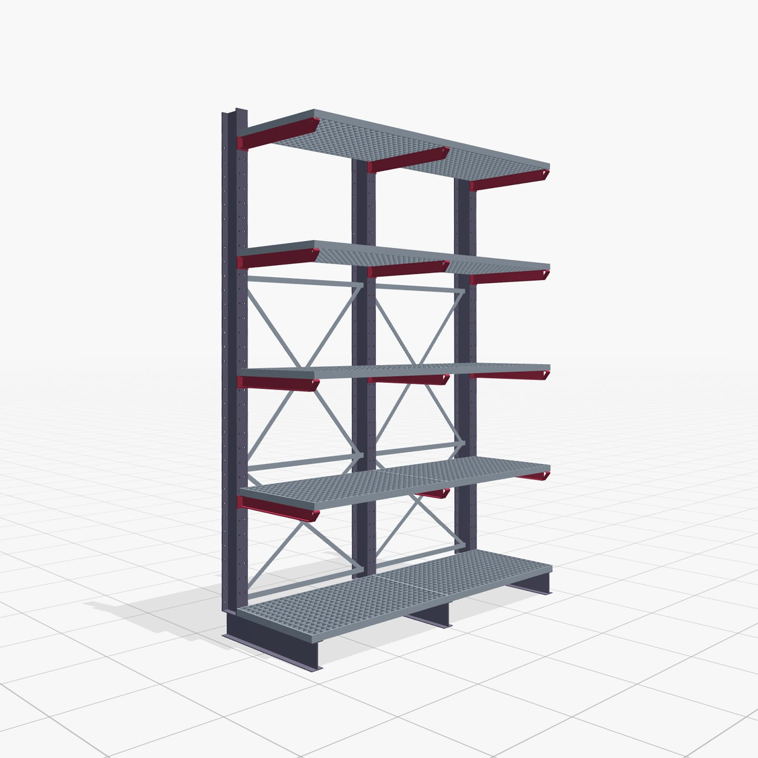 Kragarmregal Staplerbedient KSX 2000, H: 3.500 mm, B: 2500 mm, Armlänge: 800 mm, Einseitige Nutzung