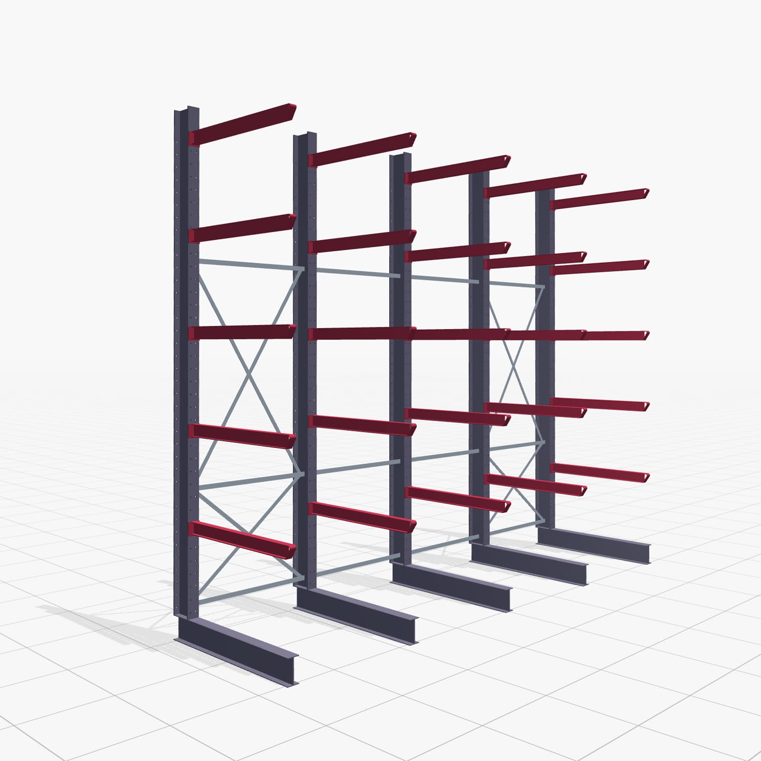 Kragarmregal Staplerbedient KSX 2000, H: 4.000 mm, B: 4900 mm, Armlänge: 1.200 mm, Einseitige Nutzung