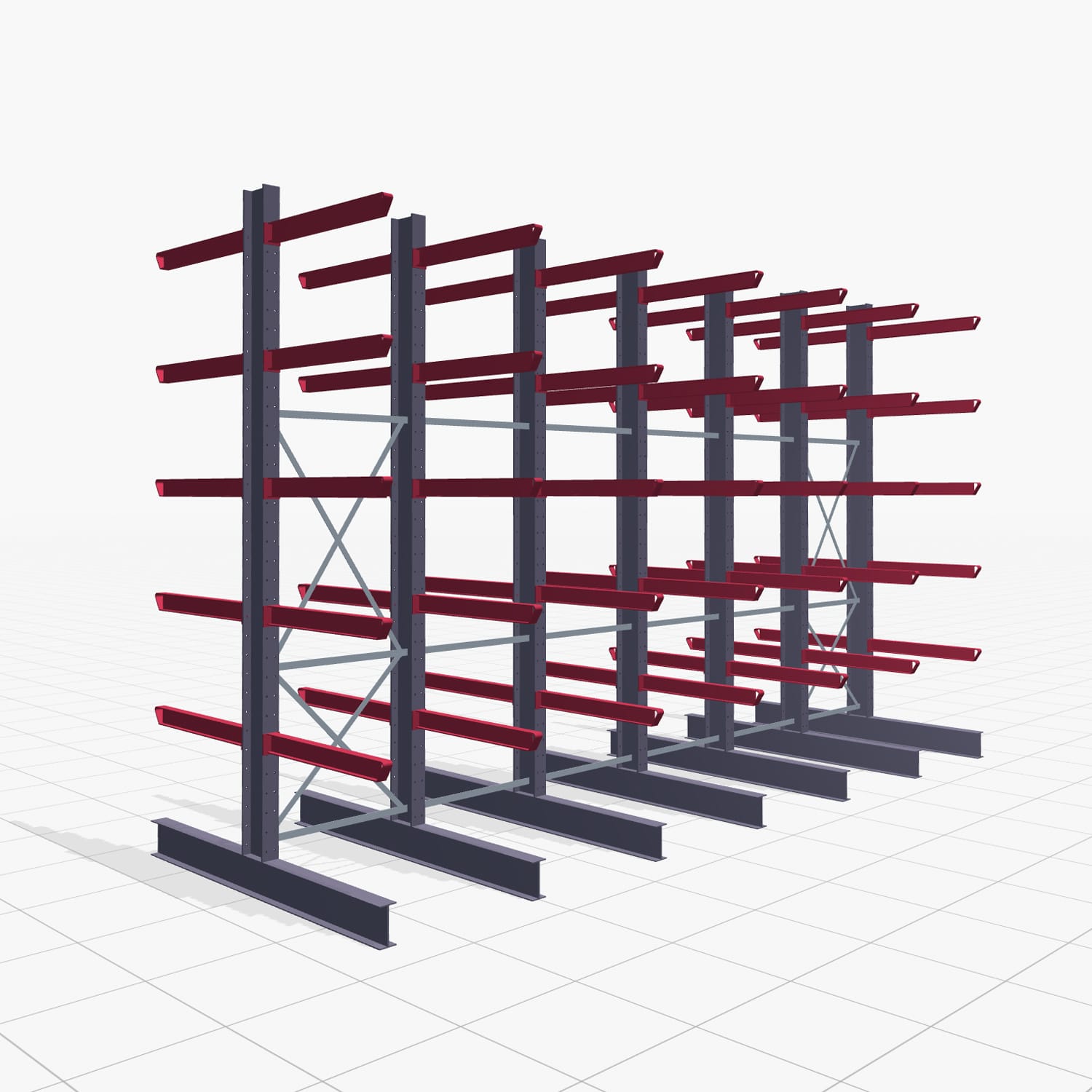Kragarmregal Staplerbedient KSX 2000, H: 3.500 mm, B: 6100 mm, Armlänge: 1.000 mm, Zweiseitige Nutzung