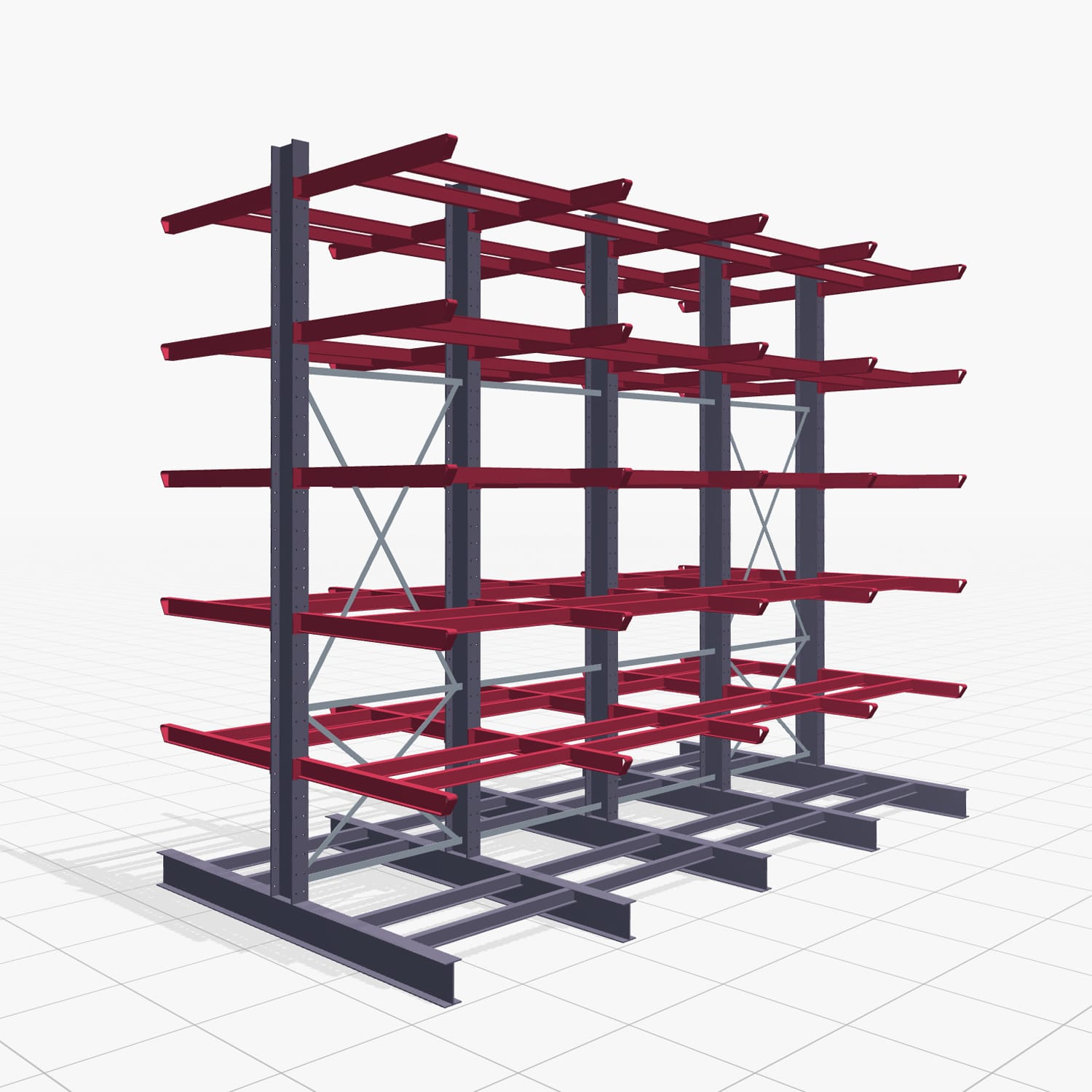 Kragarmregal Staplerbedient KSX 2000, H: 4.000 mm, B: 4900 mm, Armlänge: 1.200 mm, Zweiseitige Nutzung