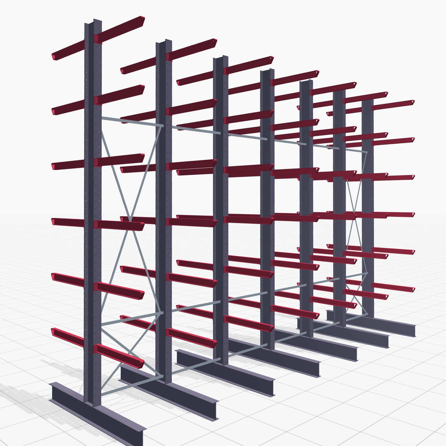 Kragarmregal Staplerbedient KSX 2000, H: 5.000 mm, B: 7310 mm, Armlänge: 1.000 mm, Zweiseitige Nutzung