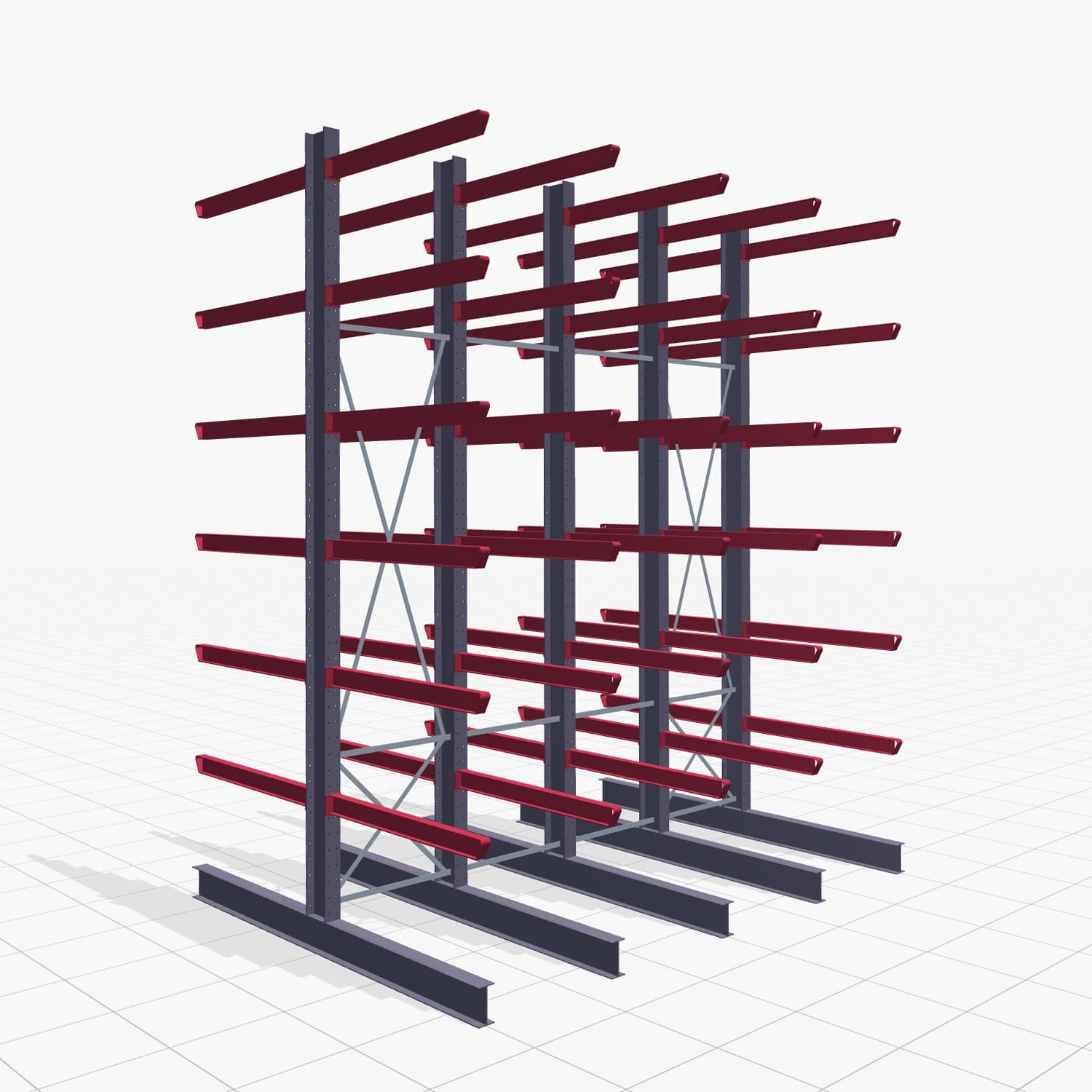 Kragarmregal Staplerbedient KSX 2000, H: 5.000 mm, B: 4110 mm, Armlänge: 1.500 mm, Zweiseitige Nutzung