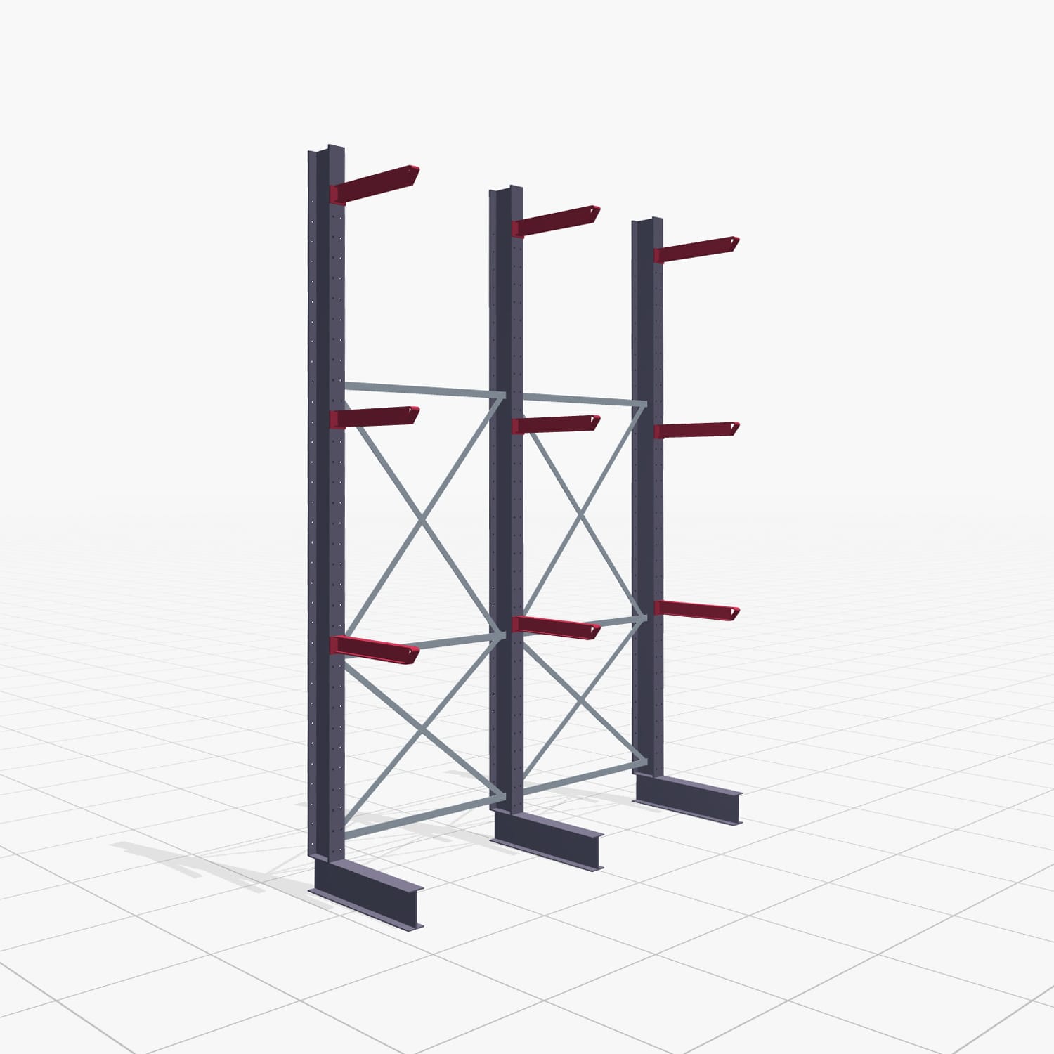 Kragarmregal Staplerbedient KSX 2000, H: 3.500 mm, B: 2500 mm, Armlänge: 600 mm, Einseitige Nutzung