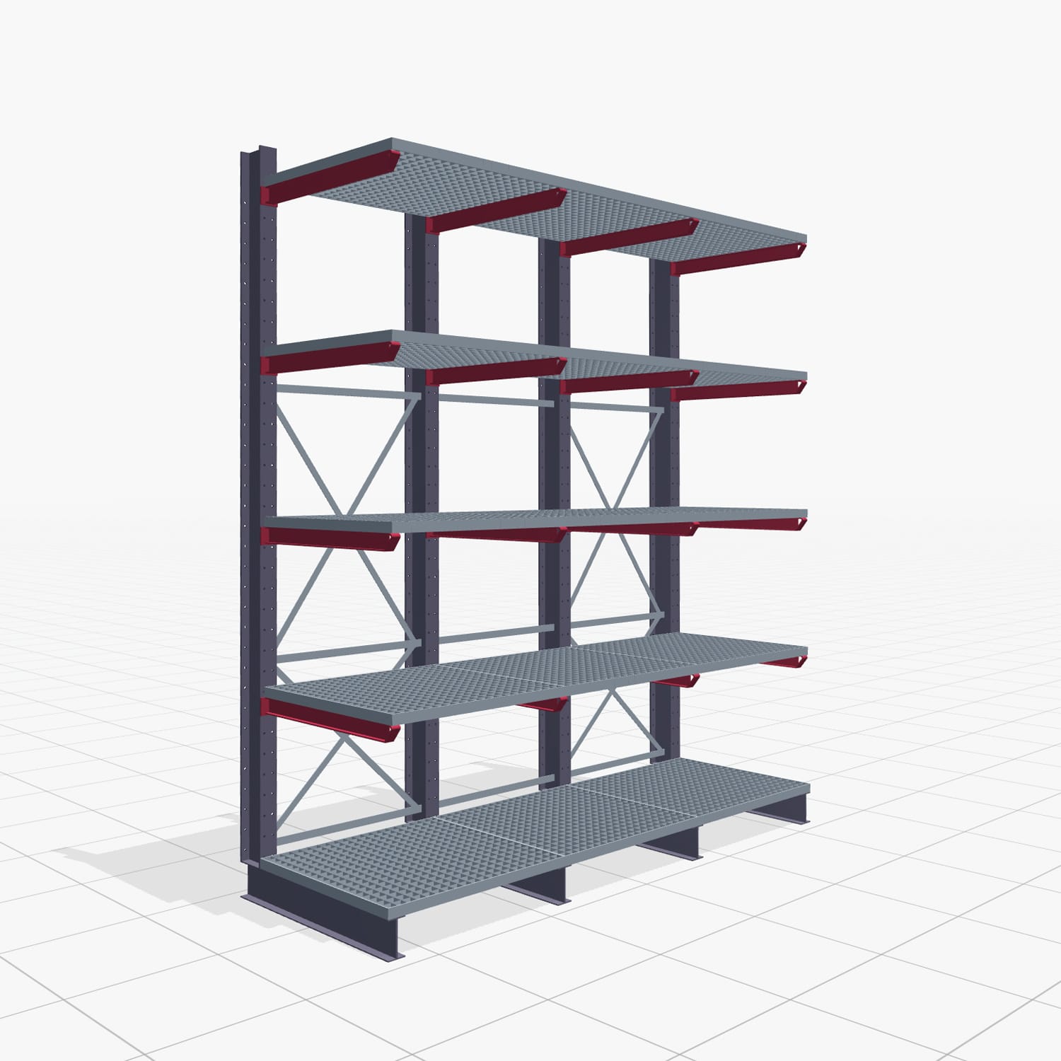 Kragarmregal Staplerbedient KSX 2000, H: 3.500 mm, B: 3100 mm, Armlänge: 1.000 mm, Einseitige Nutzung
