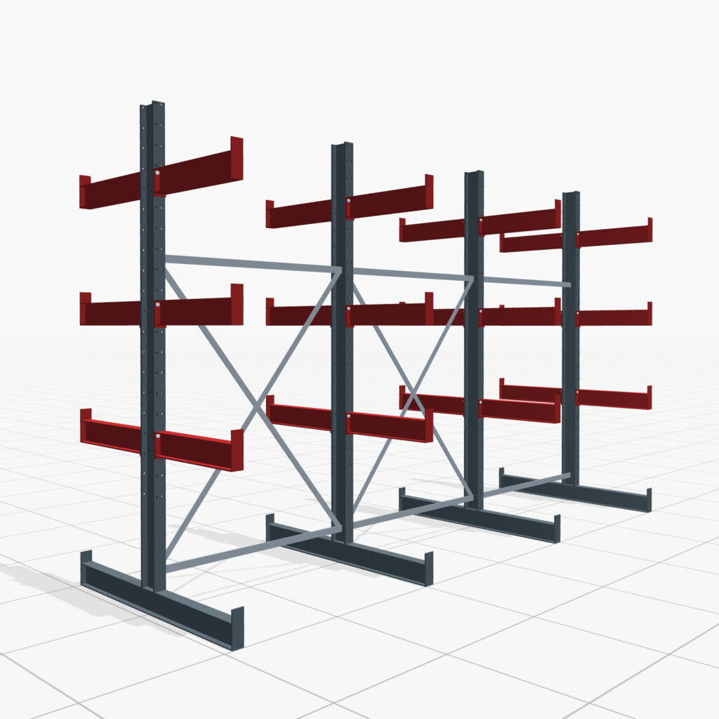 Kragarmregale Handbedient KHX 3000, H: 2.500 mm, B: 3.931 mm mm, Armlänge: 1.880 kg, Zweiseitige Nutzung