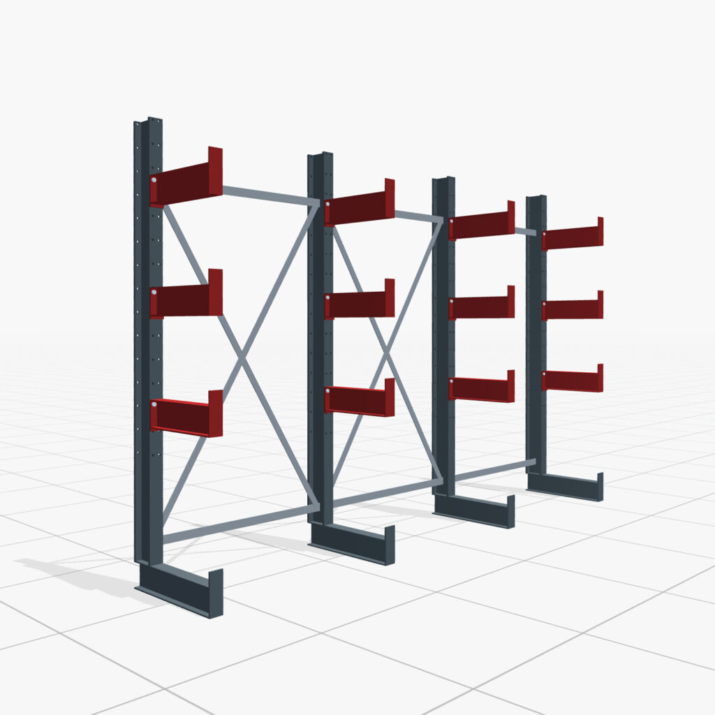 Kragarmregale Handbedient KHX 3000, H: 2.000 mm, B: 3.067 mm mm, Armlänge: 2.680 kg, Einseitige Nutzung