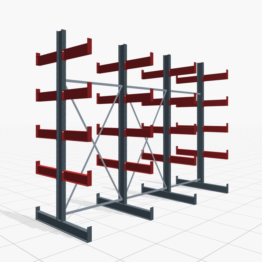 Kragarmregale Handbedient KHX 3000, H: 3.000 mm, B: 3.931 mm mm, Armlänge: 1.840 kg, Zweiseitige Nutzung
