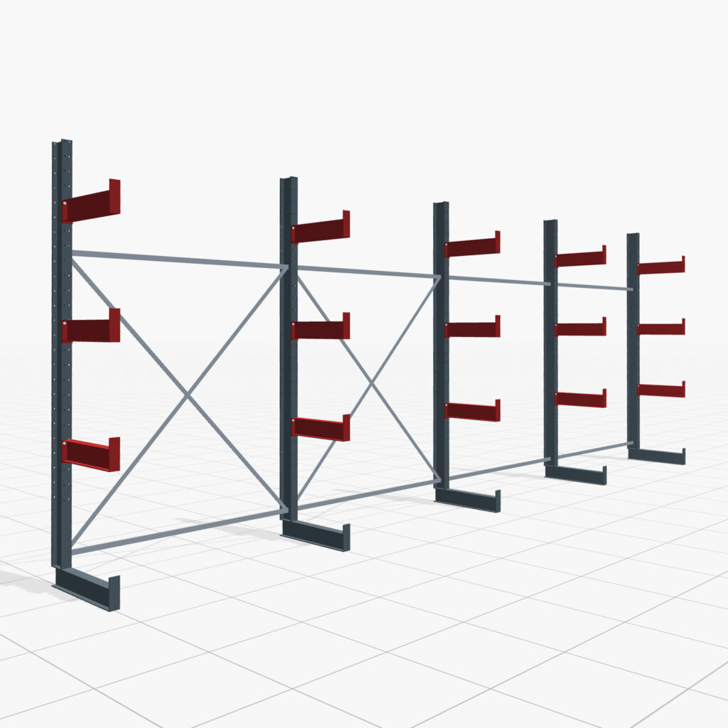 Kragarmregale Handbedient KHX 3000, H: 3.000 mm, B: 8.077 mm mm, Armlänge: 2.680 kg, Einseitige Nutzung