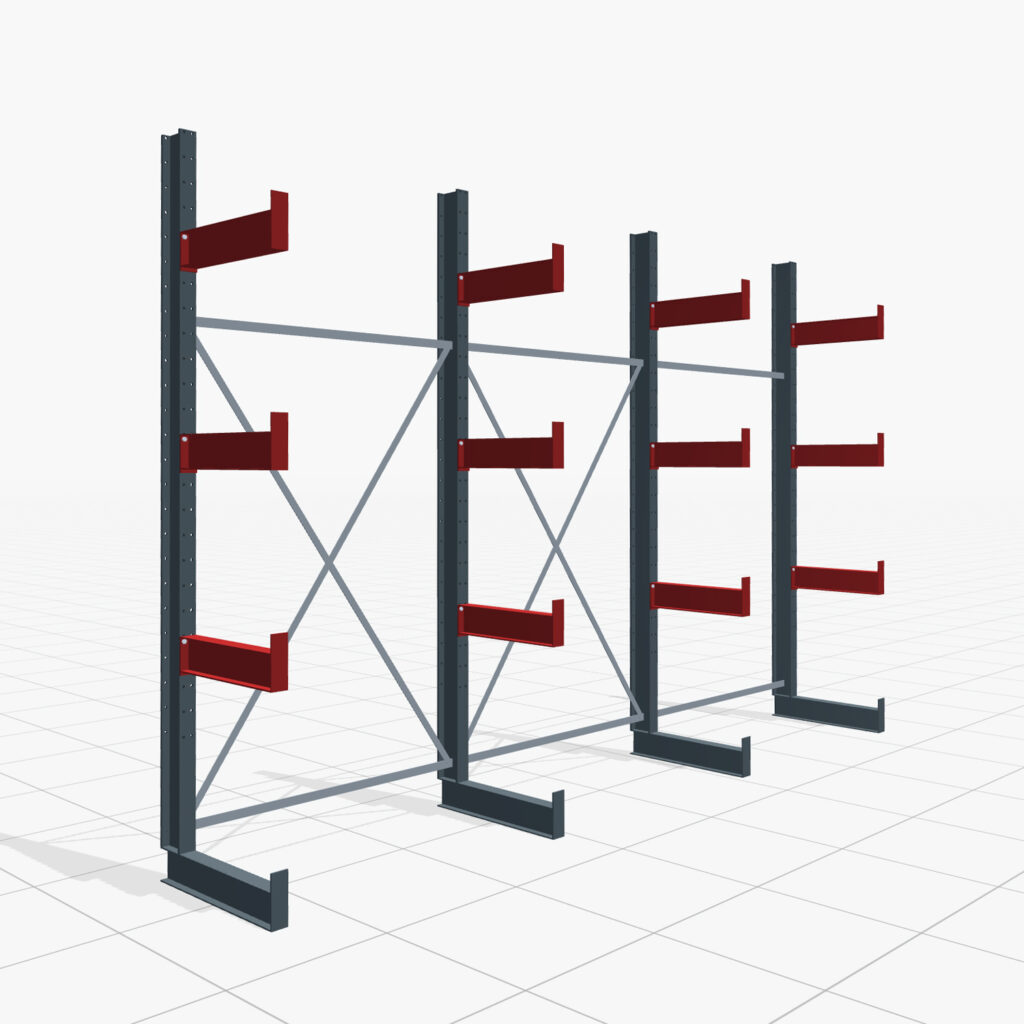 Kragarmregale Handbedient KHX 3000, H: 3.000 mm, B: 4.576 mm mm, Armlänge: 2.000 kg, Einseitige Nutzung
