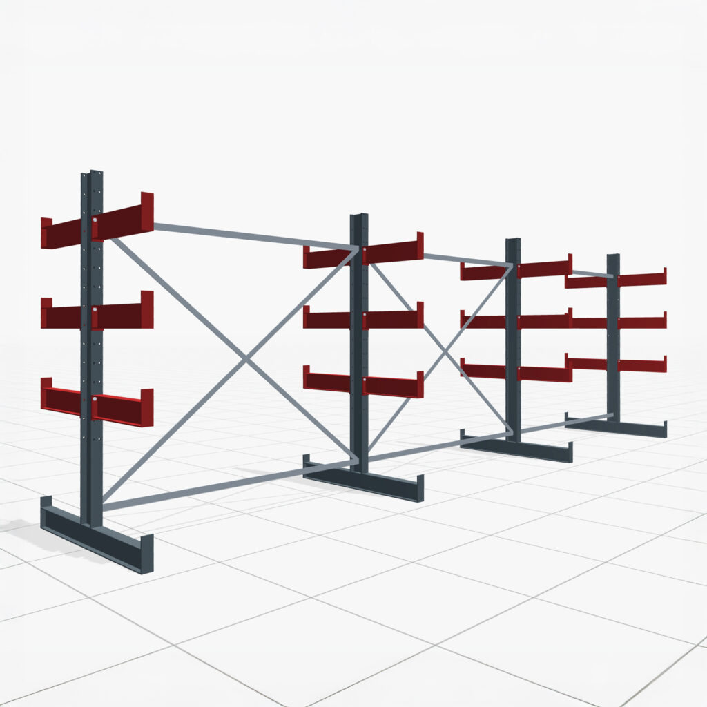 Kragarmregale Handbedient KHX 3000, H: 2.000 mm, B: 6.076 mm mm, Armlänge: 2.240 kg, Zweiseitige Nutzung