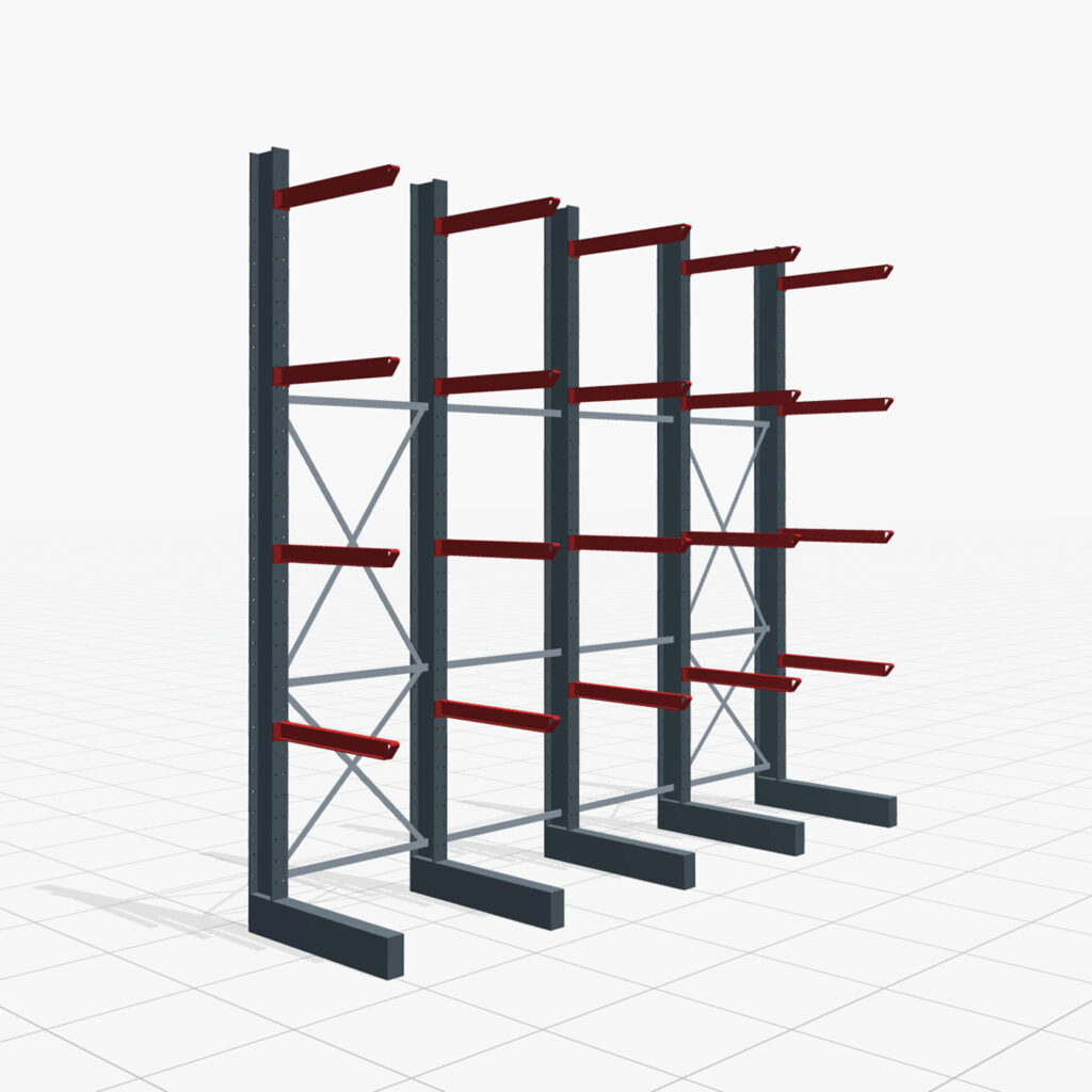 Kragarmregale Staplerbedient KSX 2000, H: 3.500 mm, B: 4110 mm, Armlänge: 800 mm, Einseitige Nutzung