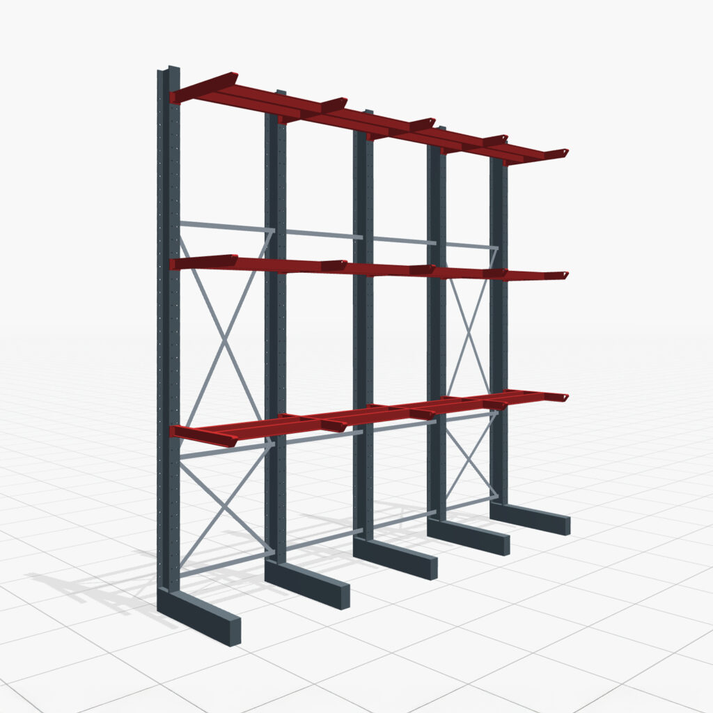 Kragarmregale Staplerbedient KSX 2000, H: 4.000 mm, B: 4110 mm, Armlänge: 800 mm, Einseitige Nutzung