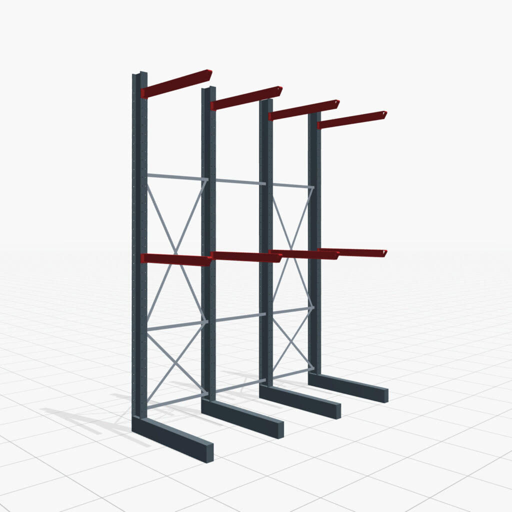 Kragarmregale Staplerbedient KSX 2000, H: 4.000 mm, B: 3100 mm, Armlänge: 1.200 mm, Einseitige Nutzung