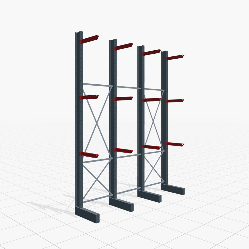 Kragarmregale Staplerbedient KSX 2000, H: 4.000 mm, B: 3100 mm, Armlänge: 600 mm, Einseitige Nutzung