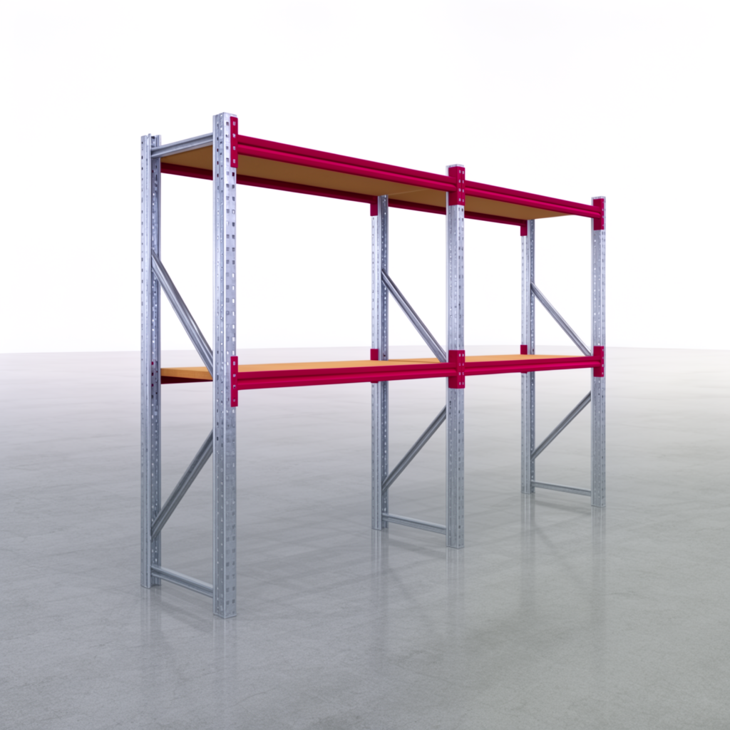 Weitspannregale WSX 5000, H: 2.000 mm, B: 3.187 mm mm, T: 600 mm, Ebenen: 3, Feldbreite: 1.500 mm, Auflage: Spanplatte