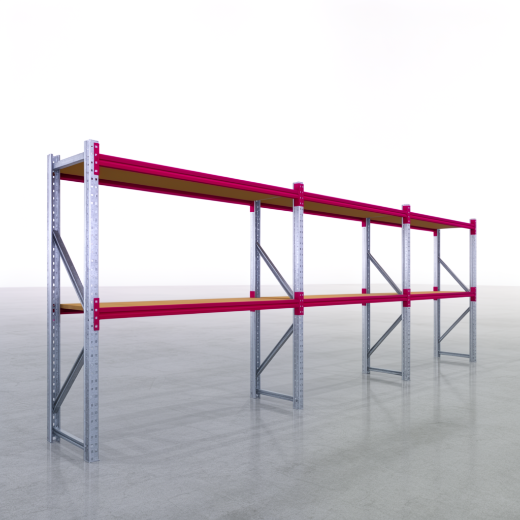 Weitspannregale WSX 5000, H: 2.000 mm, B: 6.233 mm mm, T: 600 mm, Ebenen: 3, Feldbreite: 2.000 mm, Auflage: Spanplatte