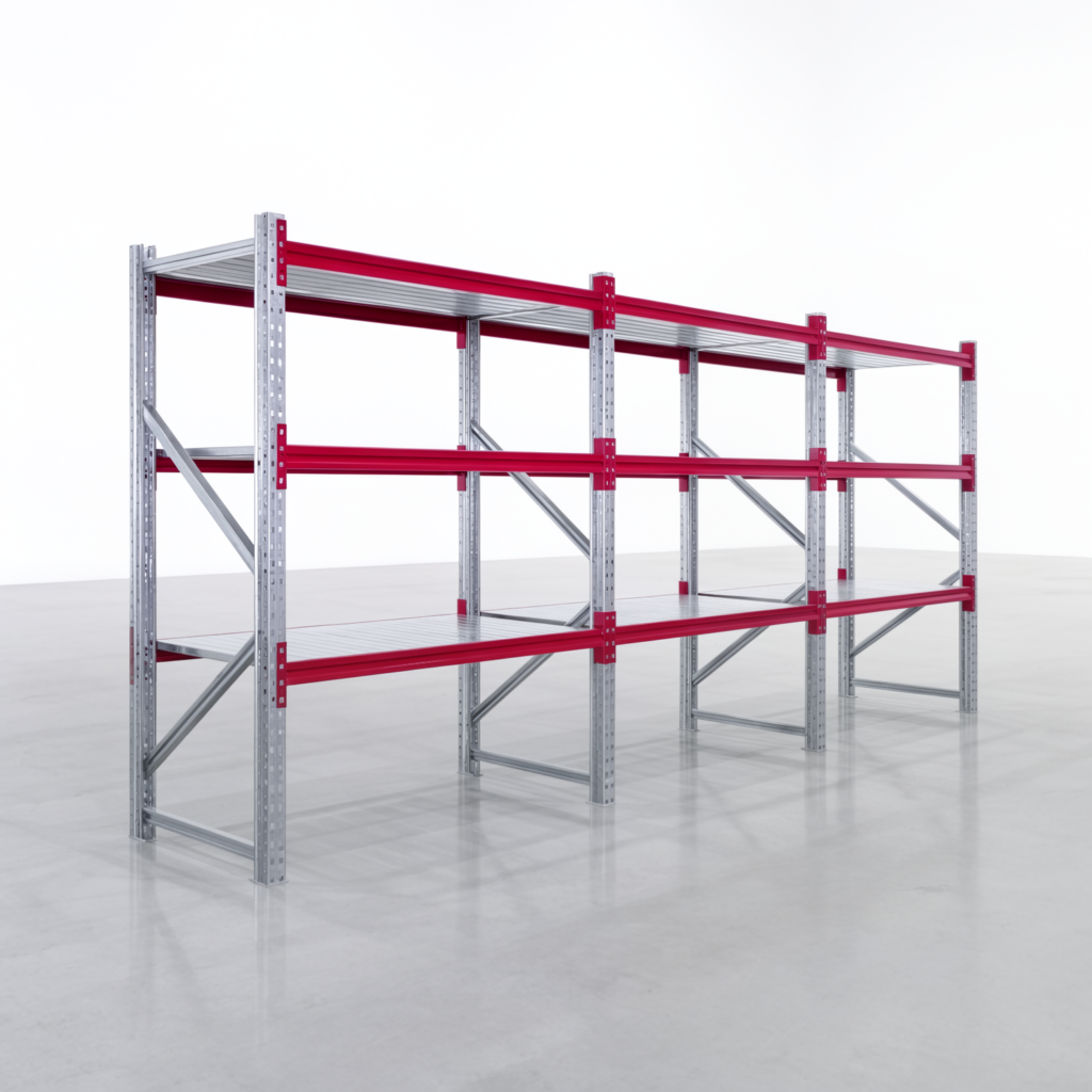 Weitspannregale WSX 5000, H: 2.000 mm, B: 4.748 mm mm, T: 800 mm, Ebenen: 4, Feldbreite: 1.500 mm, Auflage: Stahlboden