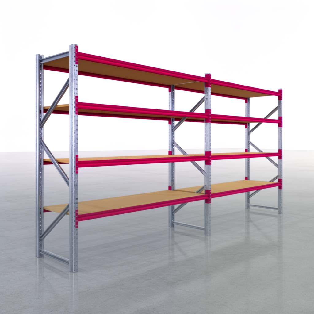 Weitspannregale WSX 5000, H: 2.400 mm, B: 5.167 mm mm, T: 800 mm, Ebenen: 5, Feldbreite: 2.500 mm, Auflage: Spanplatte