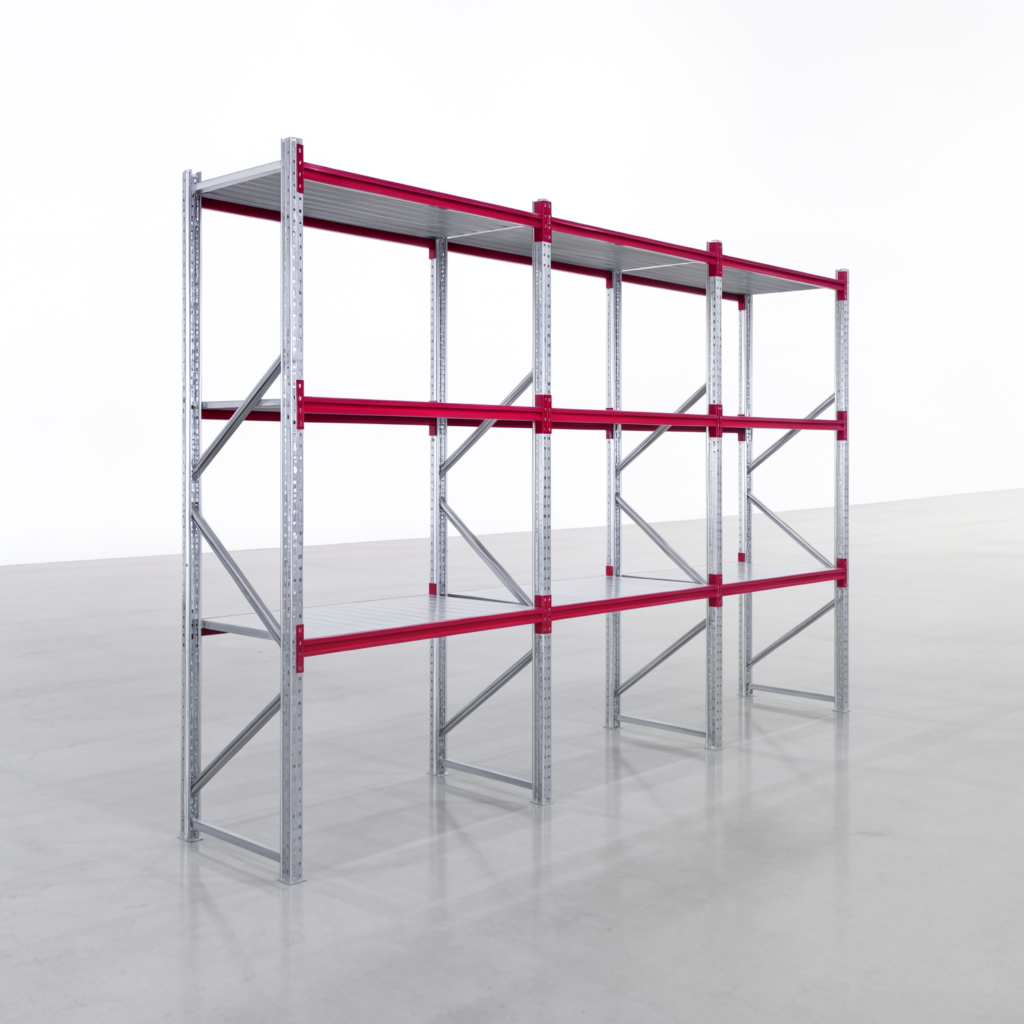 Weitspannregale WSX 5000, H: 3.000 mm, B: 4.748 mm mm, T: 800 mm, Ebenen: 4, Feldbreite: 1.500 mm, Auflage: Stahlboden