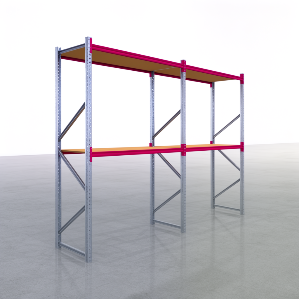 Weitspannregale WSX 5000, H: 3.000 mm, B: 4.177 mm mm, T: 800 mm, Ebenen: 3, Feldbreite: 2.000 mm, Auflage: Spanplatte