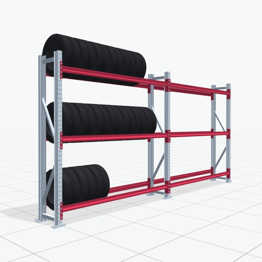 Reifenregale RSX 5000, H: 2.000 mm, B: 4.177 mm mm, T: 400 mm (13 - 15