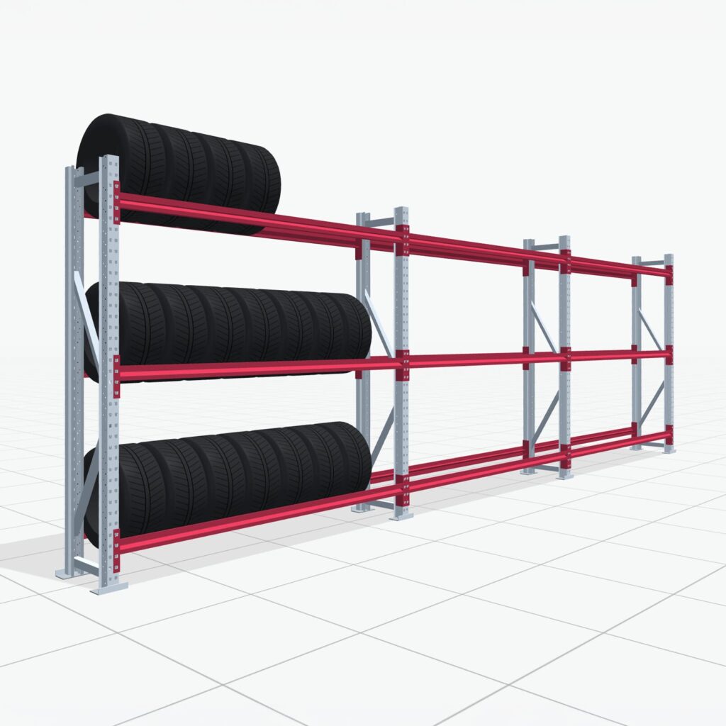 Reifenregale RSX 5000, H: 2.000 mm, B: 6.233 mm mm, T: 400 mm (13 - 15