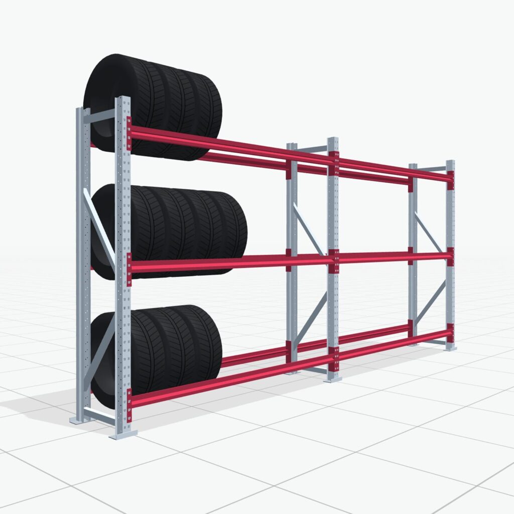 Reifenregale RSX 5000, H: 2.000 mm, B: 4.177 mm mm, T: 500 mm (16 - 18