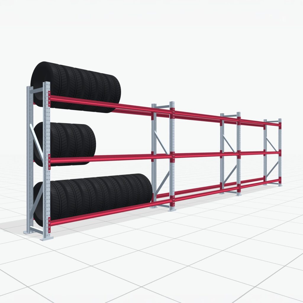 Reifenregale RSX 5000, H: 2.000 mm, B: 7.718 mm mm, T: 500 mm (16 - 18