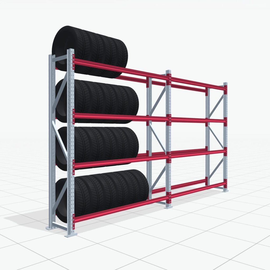 Reifenregale RSX 5000, H: 2.400 mm, B: 4.177 mm mm, T: 500 mm (16 - 18