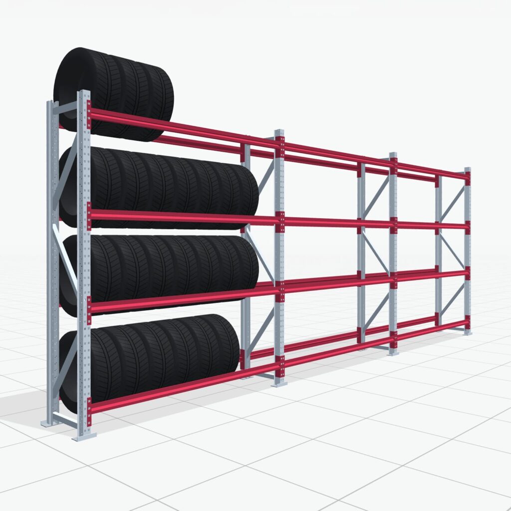 Reifenregale RSX 5000, H: 2.400 mm, B: 6.233 mm mm, T: 500 mm (16 - 18