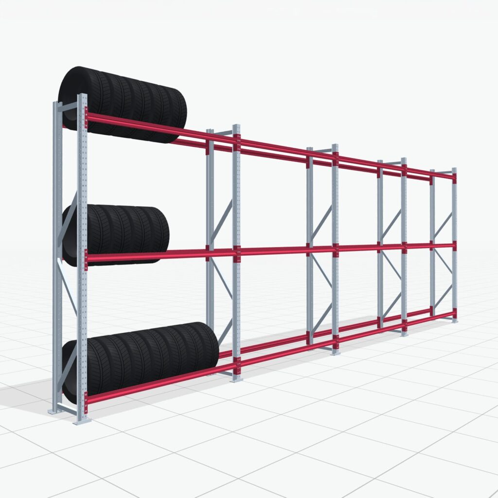 Reifenregale RSX 5000, H: 3.000 mm, B: 8.289 mm mm, T: 500 mm (16 - 18