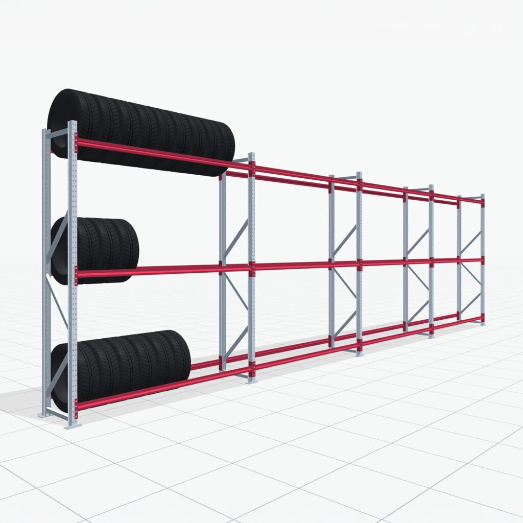 Reifenregale RSX 5000, H: 3.000 mm, B: 10.269 mm mm, T: 600 mm (19 - 21